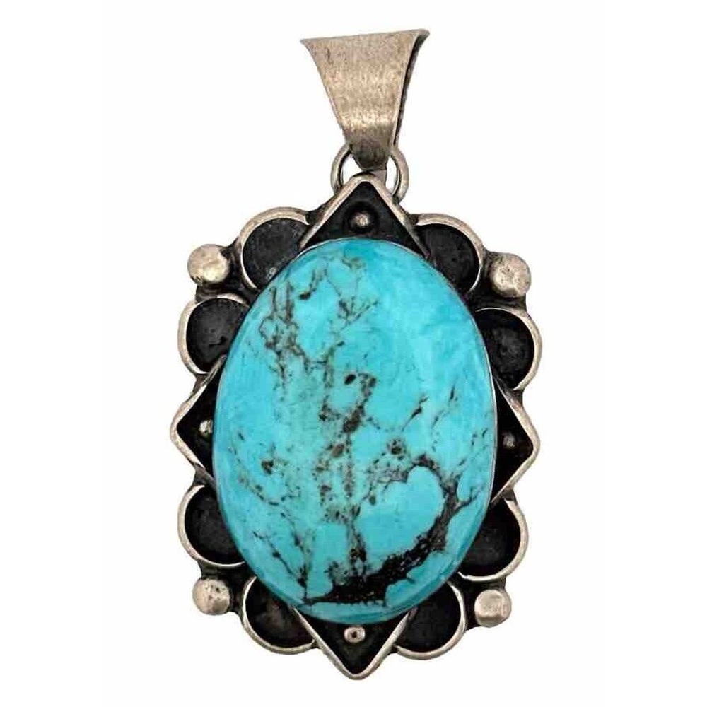 CHIMNEY BUTTE NAVAJO SIGNED NATIVE AMERICAN STERLING TURQUOISE PENDANT